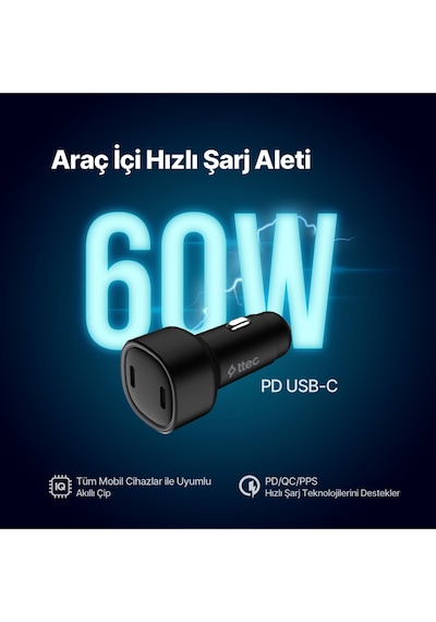 Smartcharger Duo Pd 60w Araç Hızlı Şarj Aleti Usb-c+usb-c