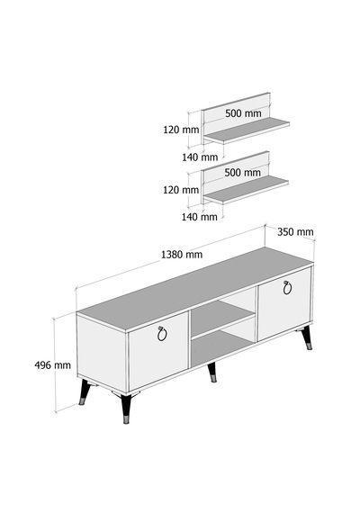 Ferniso Mobilya 138 cm Tv Ünitesi (Raflı) Çam-Mermer Desen