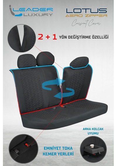 Jaecoo J7 İle Uyumlu Lüx Deri Detaylı Oto Koltuk Kılıfı Ön Arka Takım Lotus Siyah Standart