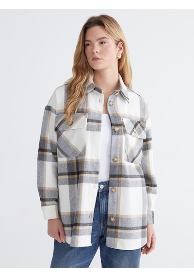 Lcw Comfort Gri Ekose Oversize Kadın Gömlek