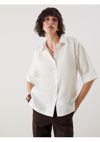 Lcw Vision Beyaz Oversize %100 Keten Kadın Gömlek