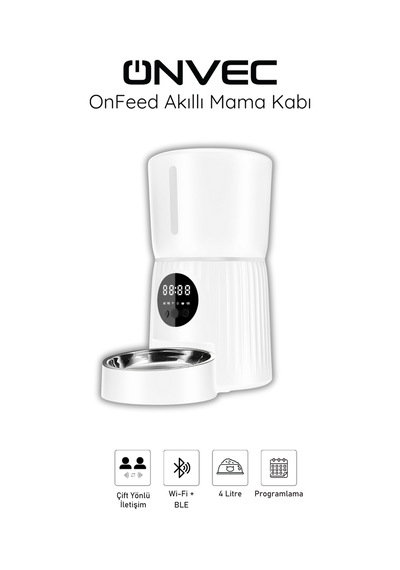 Onvec OnFeed Beyaz Akıllı Mama Kabı 4 L Kapasiteli Alexa ve Google Home Uyumlu