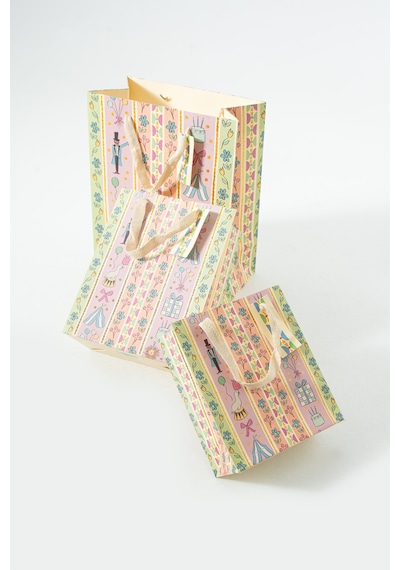 Pastel Parti Temalı Desenli 3 Boy Karton Hediye Çantası Seti 3+