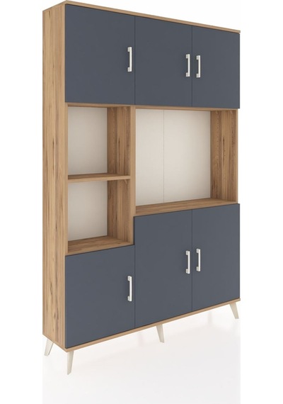 Arges Dolap 9 Raflı 6 Kapaklı 132x30x195 Çam-antrasit/çam Çam
