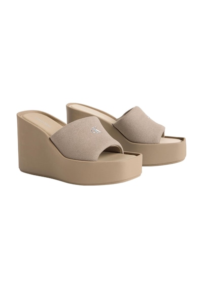 Calvin Klein Kadın Kanvas Bej Platform Topuklu Sandalet-15176