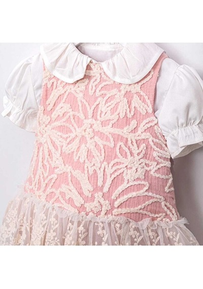 Ministok Maysa Dantelli Kısa Kollu Blüz Jile Kız Bebek Takım Pembe