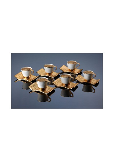 Türk Kahvesi Fincan Takımı Lüks 6 Kişilik Metal Gold Selçuklu Model Altın