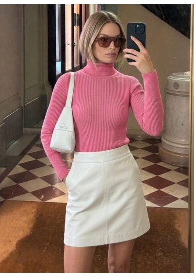 Onno Style Women Fitilli Balıkcı Yaka Basic Kazak Pembe