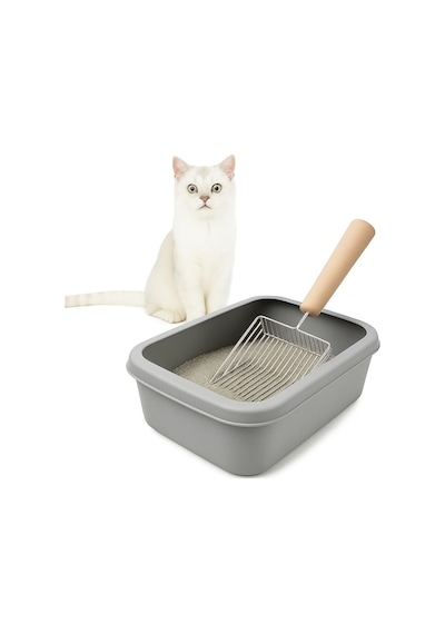 Metal Kedi Kumu Küreği Ahşap Saplı Dayanıklı Izgaralı Kedi Tuvaleti Temizleme Küreği Ergonomik Saplı Kolay Temizlik Aparatı Paslanmaz Çelik