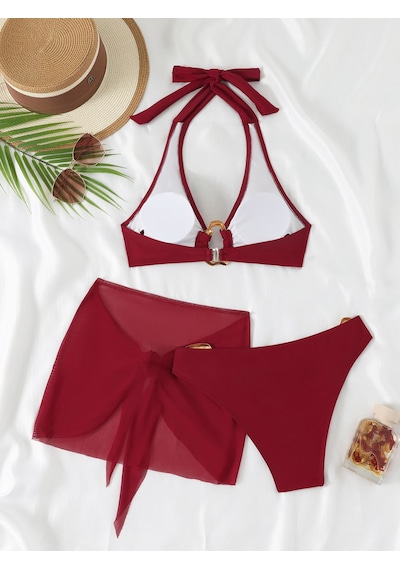 Ece's Design Kadın İstiridye Desenli Bikini Takımı My1002 Kırmızı