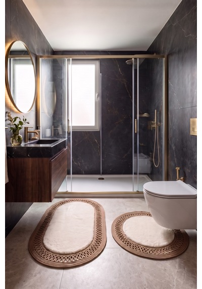 Banyo Paspası Takımı 60x100+60x60 Cm İç Trikot Bej & Camel
