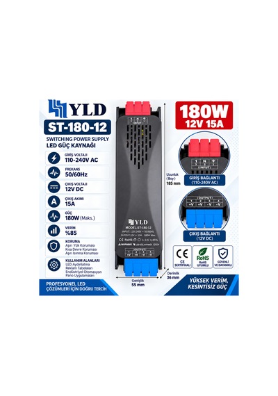 St-180-12 180w 12v 15a Slim Led Güç Kaynağı Led Trafosu Switching Power Supply