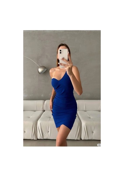 Mmb-trade Tek Elbise Omuz Mini Abiye Renk: Saks Beden: L Mmbz