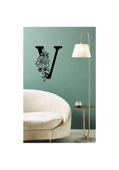 Ahşap Çiçek Işlemeli V Harfi Duvar Dekoru 30 Cm Mdf Tablo