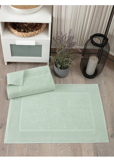 2'li Diyagonal Çizgili Ayak Havlusu Seti - %100 Pamuk Havlu Takımı - 50x70 Cm - Yeşil Yesıl Yeşil