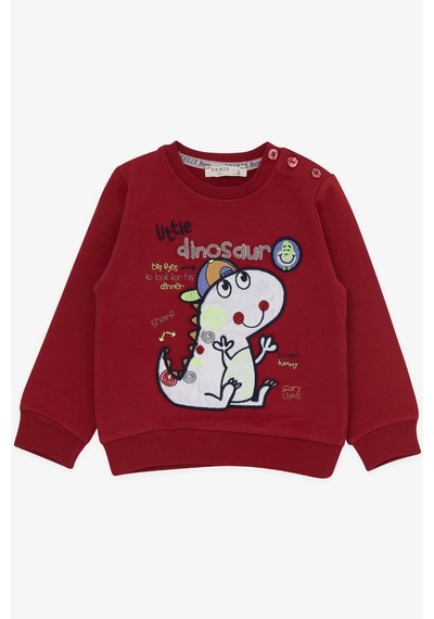 Breeze Erkek Çocuk Eşofman Takımı Minik Dinozor Nakışlı 1-4 Yaş, Kırmızı