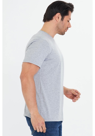 Trendhill Erkek Gri Melanj Pamuklu Bisiklet Yaka Büyük Beden T-shirt Gri5014b
