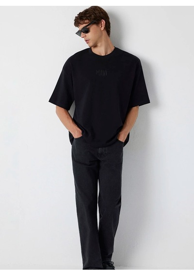 Mavi M0613581-900 Mavi Baskılı T-shirt Erkek Tişort Siyah