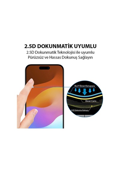 Ally Apple iPhone 15 Pro Uyumlu Full Glue Tempered Kırılmaz Cam Ekran Koruyuc