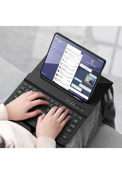 Samsung Galaxy Uyumlu Z Fold 3 Kılıf Standlı Bluetooth Klavyeli Zore Kıpta Keyboard Set Kılıf
