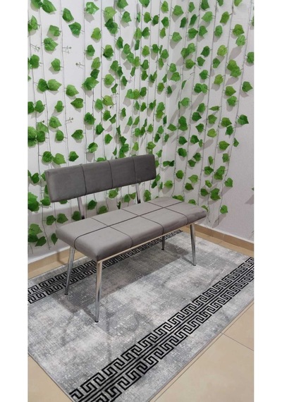 Özcan Metal Metal Sırtlı Krom Gri Bench Mutfak Salon Antre Yatak Odası Puf Bank Oturak Metal Puf Gri