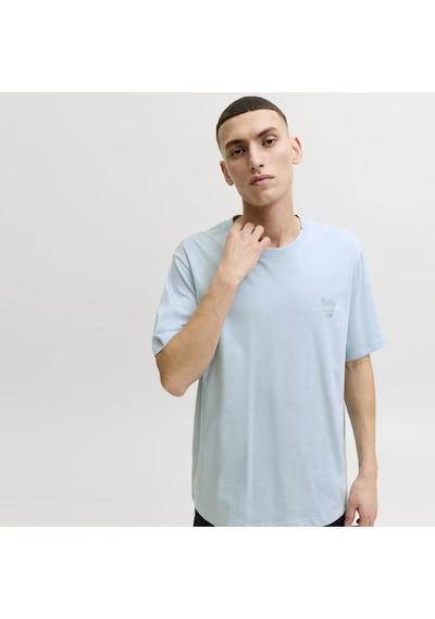 Jack & Jones Erkek Gögüs Baskili Bisiklet Yaka Tisört - Corals - 12288345 Mavi