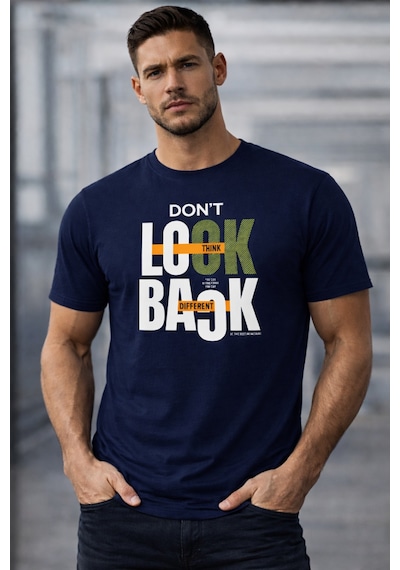 Herkesemoda Lock Back Yazı Detaylı Basic T-shirt Lacivert