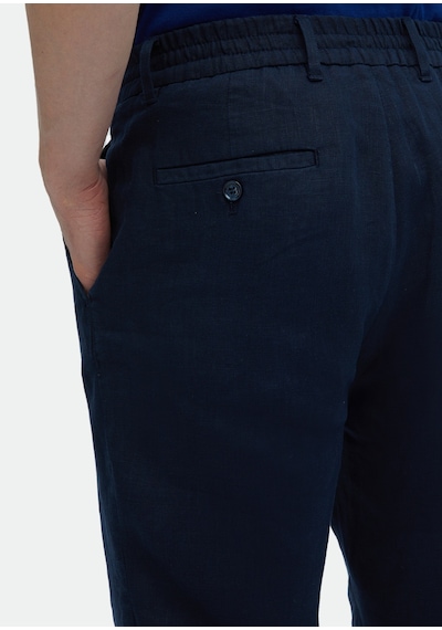 Ramsey Lacivert Düz Dokuma Jogging Fit Casual %100 Keten Pantolon