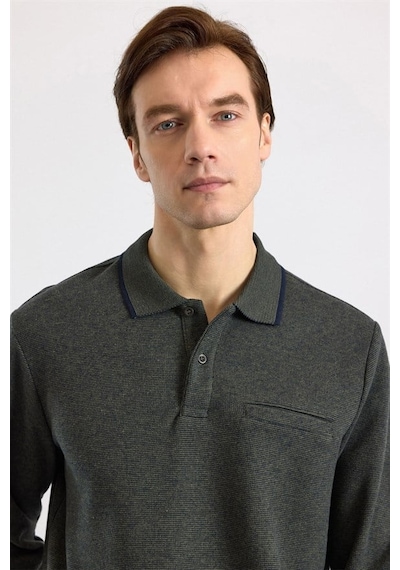 Süvari Haki Regular Düz Polo Yaka Sweatshirt Ssw2013700002-yh1