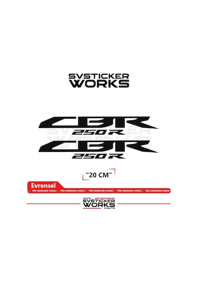 Honda Cbr 250r Sticker Uyumlu Yazı Yüksek Kalite Özel Kesim Folyo 2'li Set Siyah