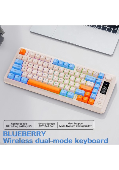 M75 Kablosuz 2.4ghz Kablosuz + Bt Çift Modlu Klavye Led Ekranlı Oyun Klavyesi İle Pbt Knob Rainbow