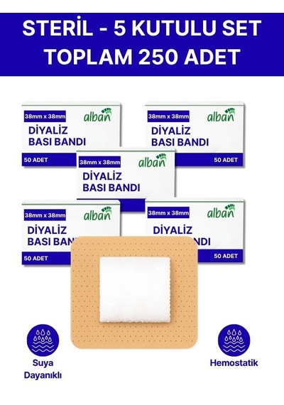 Steril Hemostatik Diyaliz Bandı 38mmx38mm, 250 Adet 5'li Paket