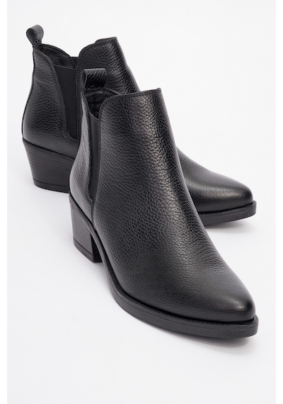 Luvishoes Luvi Shoes Dovena Siyah Floter Hakiki Deri Lastikli Kadın Topuklu Bot Siyah Floter