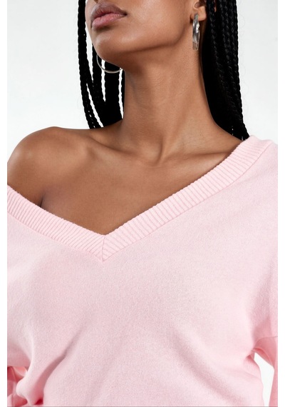 Hiccup Busem Kadın Kısa V Yaka Sweatshirt Allık Pembe