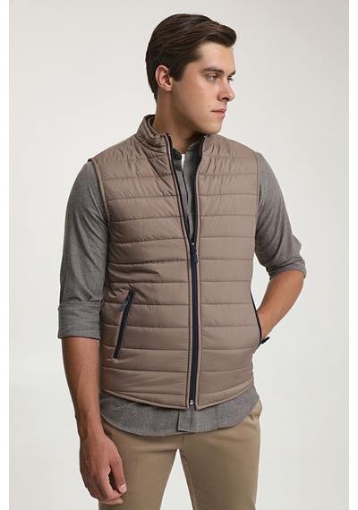 D's Damat Ds Damat Regular Fit Vizon Dik Yaka Elyaf Dolgulu Mevsimlik Fermuarlı Yelek Mont 7HF07ORT42611