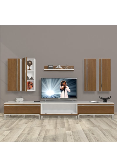 Decoraktiv Eko 8d Mdf Krom Ayaklı Tv Ünitesi Tv Sehpası Beyaz - Ceviz
