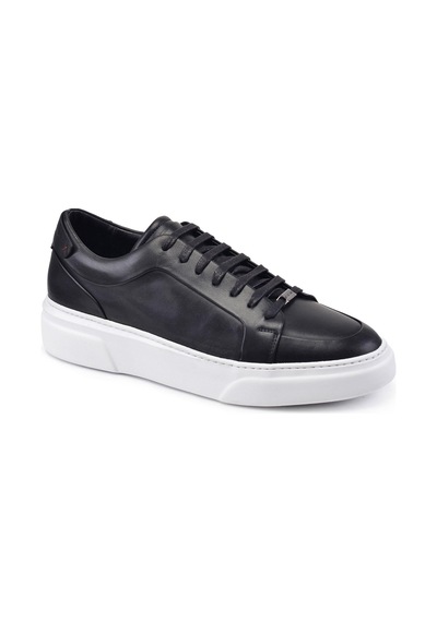 Siyah Bağcıklı Sneaker Erkek Ayakkabı -92115--antik Siyah 201 - Taban Rnk Beyaz Çok Renkli