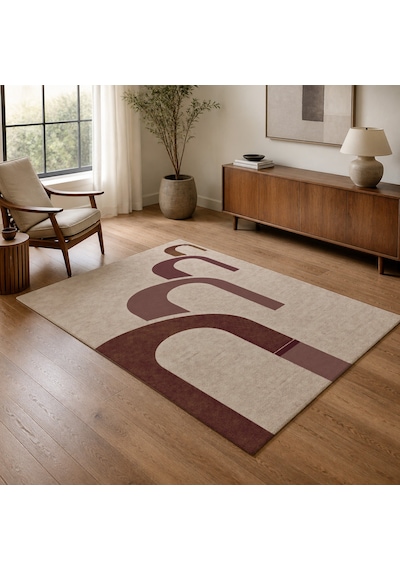 Kartela Halı Yankı Kemer Desenli Modern Halı Bordo Kaymaz Taban Makinede Yıkanabilir 100x150 Cm