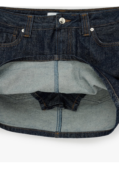 Koton Pamuklu Normal Bel Düğmeli Cepli Mini Denim Şort Etek Koyu İndigo 6sal70033md