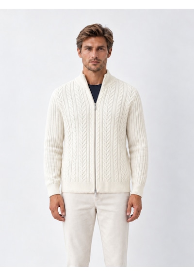 Xint Ekru Regular Fit Dik Yaka Hırka 801779