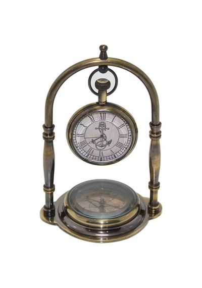 1 Adet Pirinç Masaüstü Pusulalı Saat Dekoratif Masa Saati Ve Pusula, Desk Clock Compass, 15 9 Cm Diğer