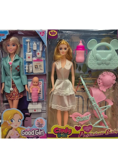 Oyuncak Doktor Hemşire Et Bebek Anne Bebek Oyun Seti 19 Parça Aksesuarlı Evcilik Oyunu Açık Pembe - Beyaz