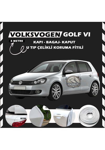Volksvogen Golf 6 Oto Araç Kapı Koruma Fitili 5metre Parlak Beyaz Renk