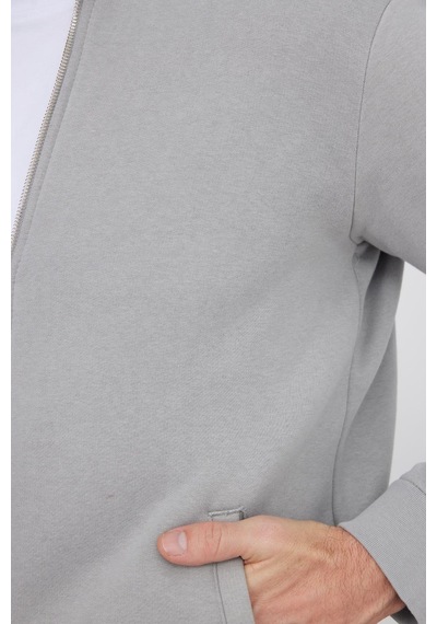 Tudors Unisex Relax Fit Rahat Kesim Pamuklu 3 İplik İçi Polarlı Fermuarlı Cepli Gri Sweatshirt Hırka-41680 Gri