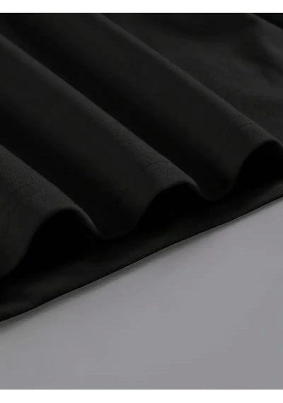 De'charme Baskılı Oversize Bisiklet Yaka T-shirt - Siyah