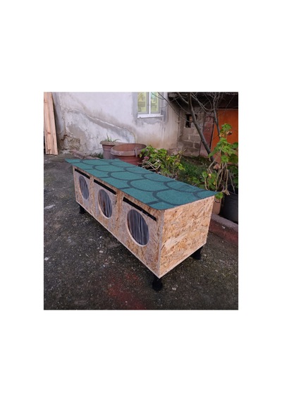 Kedi Evi Kedi Yuvası Özel Üretim Sokak Kedileri İçin 90x40x40 Cm 3 Bölmeli Şilte Çatılı Yalıtımlı