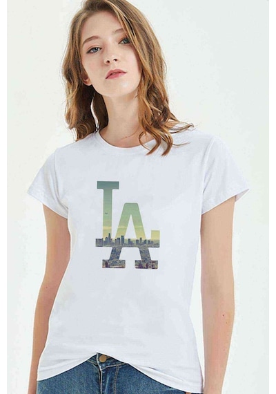 La Basketbol Baskılı Beyaz Kadın Tshirt