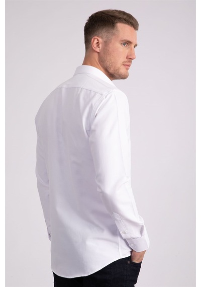 Tudors Modern Slim Fit Dar Kesim Armürlü Erkek Gömlek-22481 Beyaz