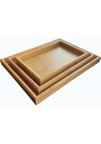 Doğal Bambu Sunum Tepsisi Seti, İç İçe Geçebilir Dikdörtgen Servis Tepsisi, 3'lü Set, 40x30, 35x25, 30x20 Cm Diğer