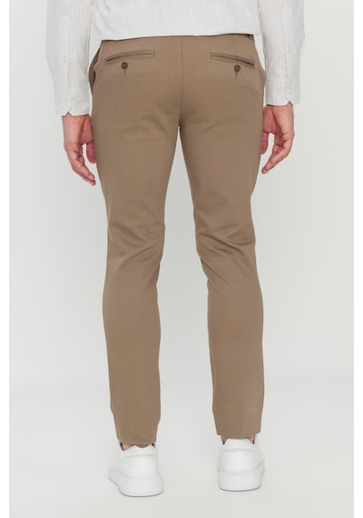 AC&Co / Altınyıldız Classics Erkek Bej Pamuklu Slim Fit Dar Kesim Armürlü Yan Cepli Esnek Casual Pantolon Bej